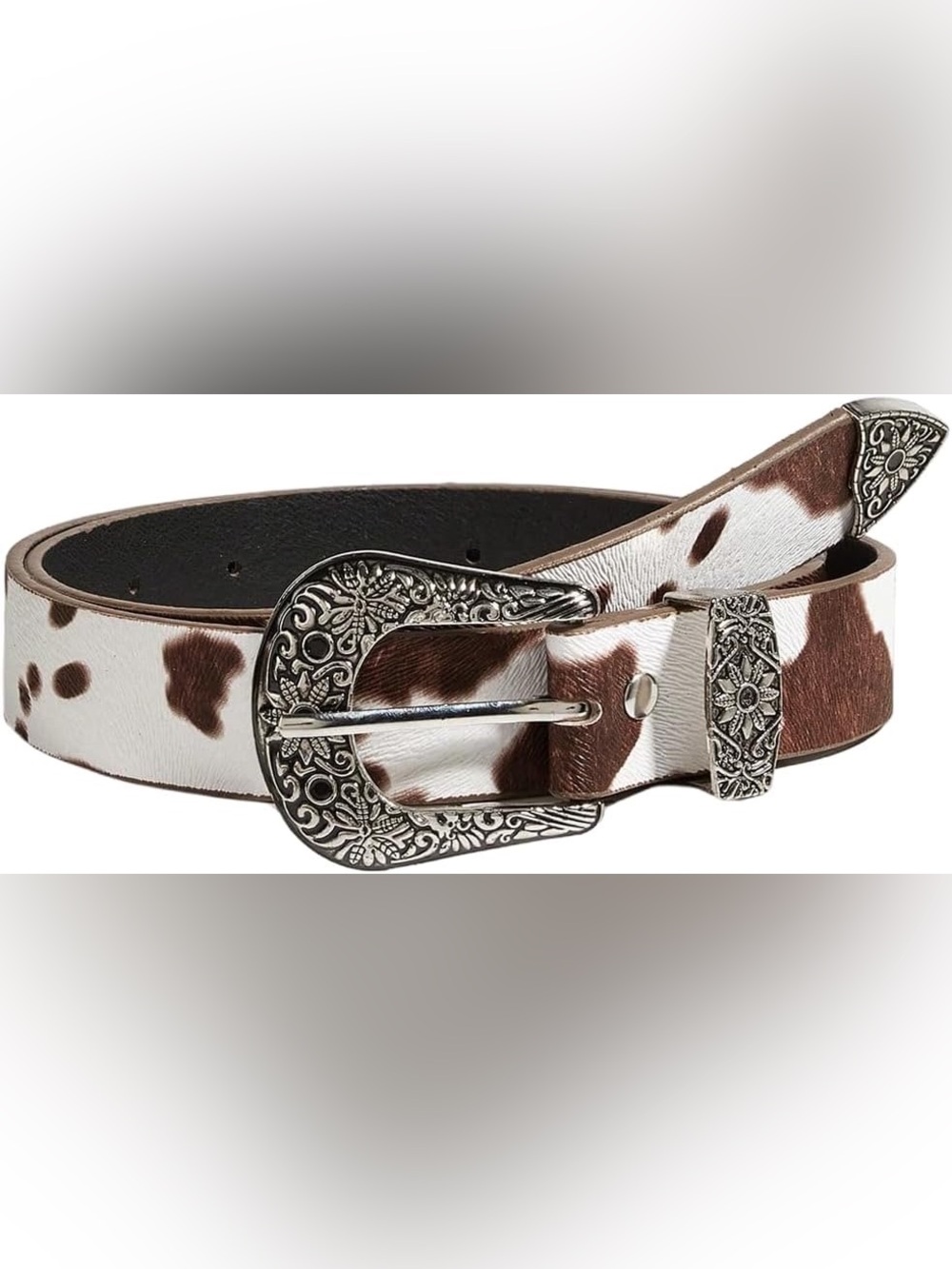 BEAUDRM Women's Cow Print Buckle Belt Western Leather
Size: 29.5-33.5